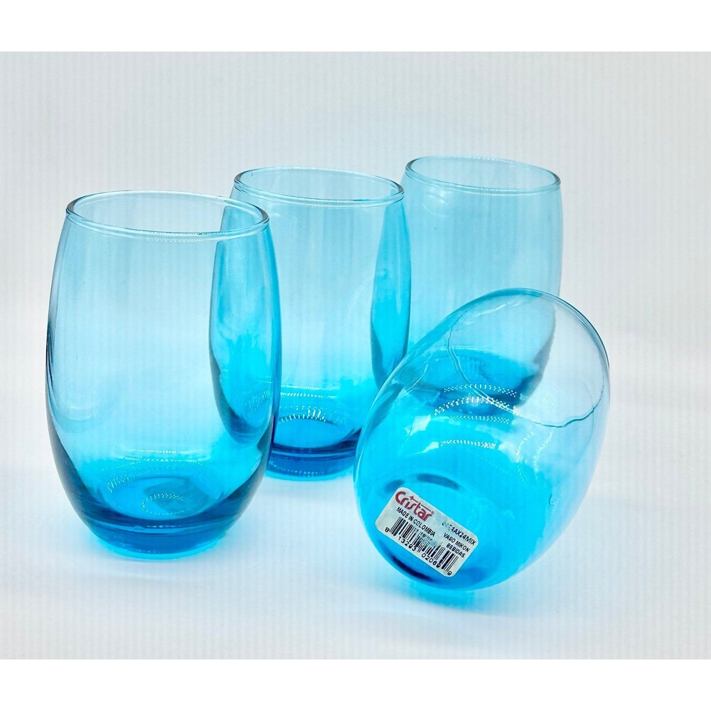 Set of 4 Cristar Mikonos Aqua Blue Stemless Wine Glasses Tumblers - Picture 5 of 7